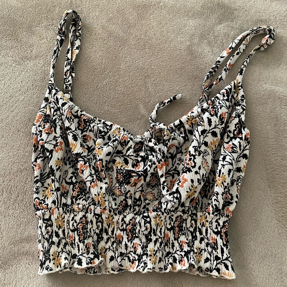 Valija Gitana Black and Orange Floral Camisole Crop Top